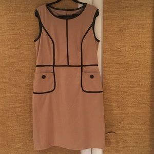 Tan dress with faux leather trim. Size 16.