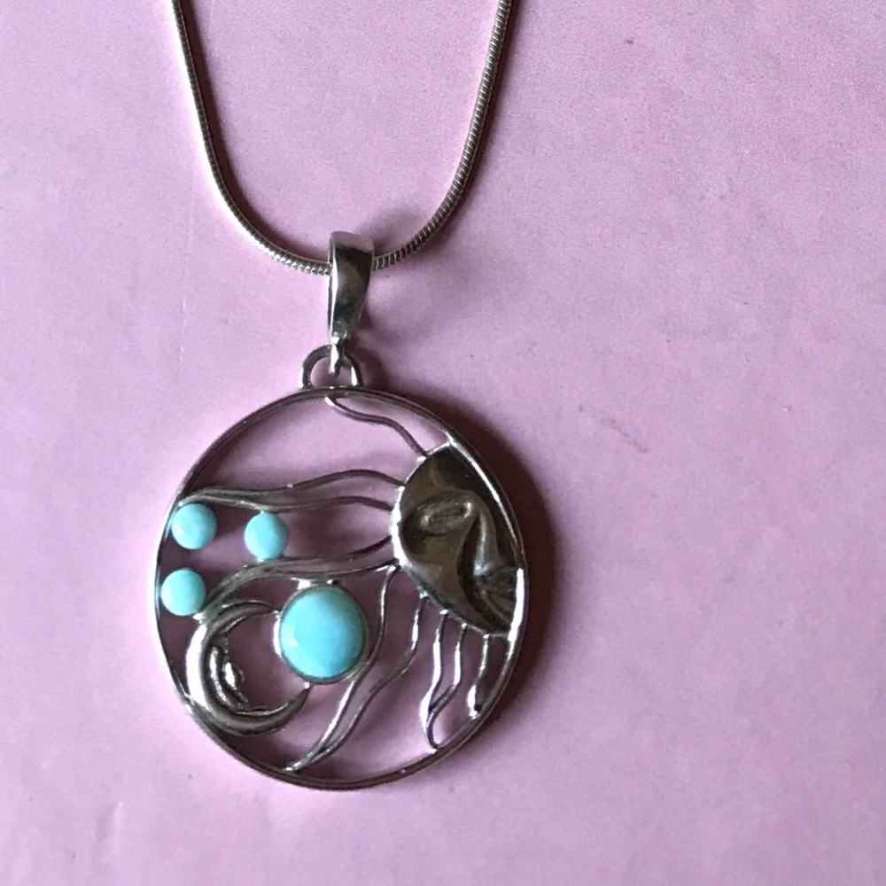 Real Silver Blue Larimar Sun&Moon Necklace
