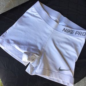 White Nike pro compression shorts
