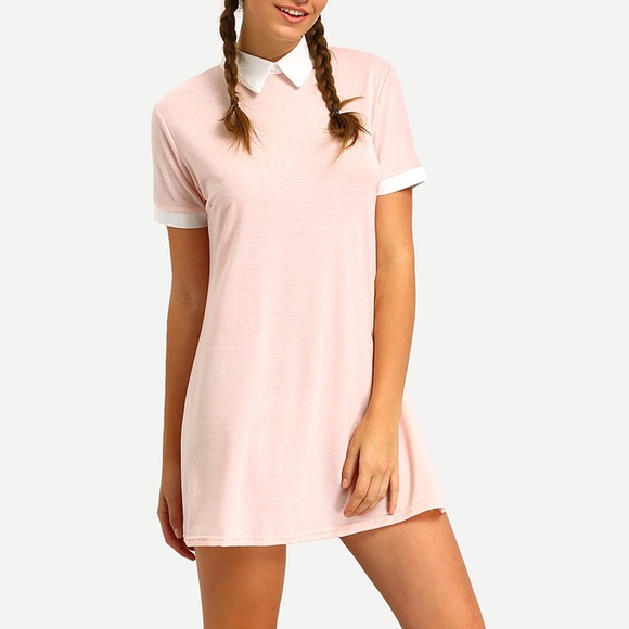 Dresses & Skirts - Pink Contrast Collar Shirt Dress