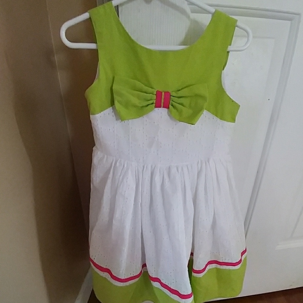 White eyelet dress with lime green