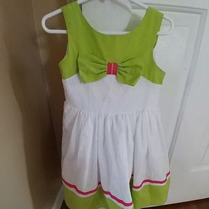 White eyelet dress with lime green