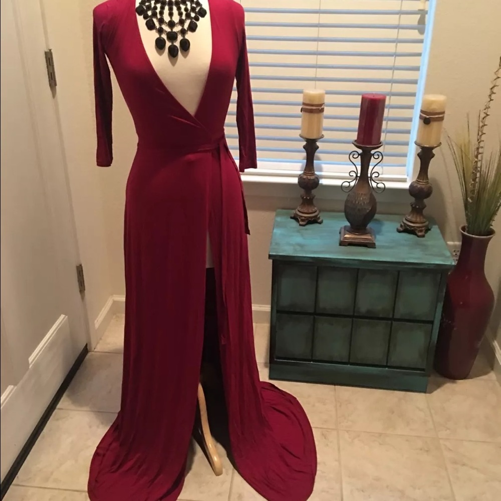 Lulus Berry Red Wrap Maxi Dress - Picture 3 of 8