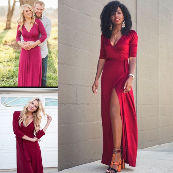 Lulus Berry Red Wrap Maxi Dress - Picture 2 of 8