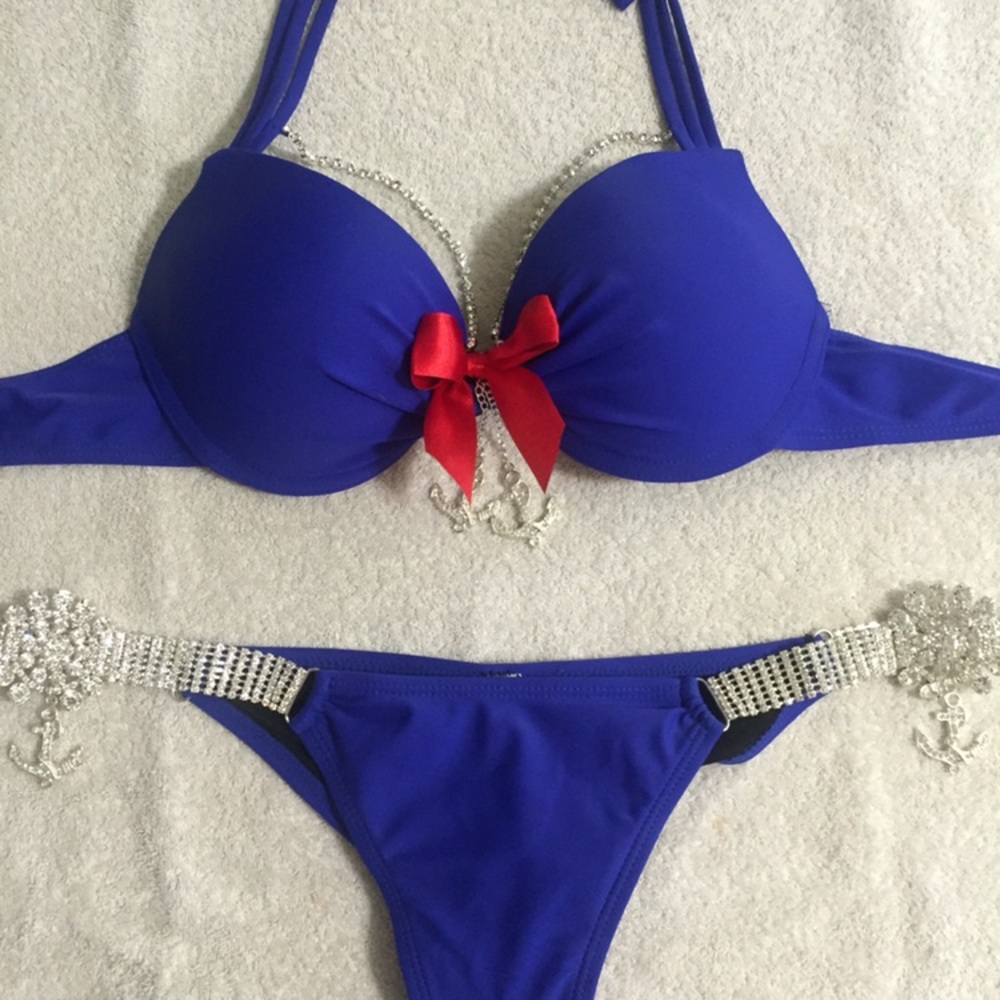 Nautical beach bunny blue red scrunch bikini s m l
