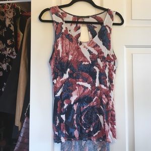 Pink and blue women's rose pattern to tank top