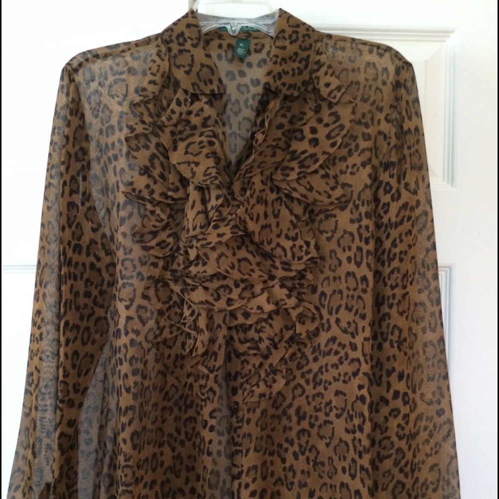 Sheer leopard print blouse.