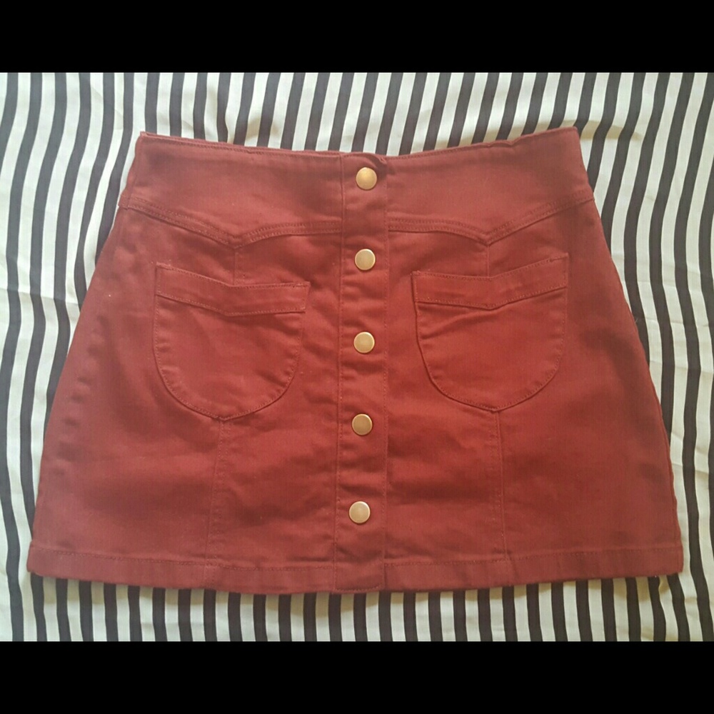 Burgundy F21 High Waisted A-line Skirt Sz M