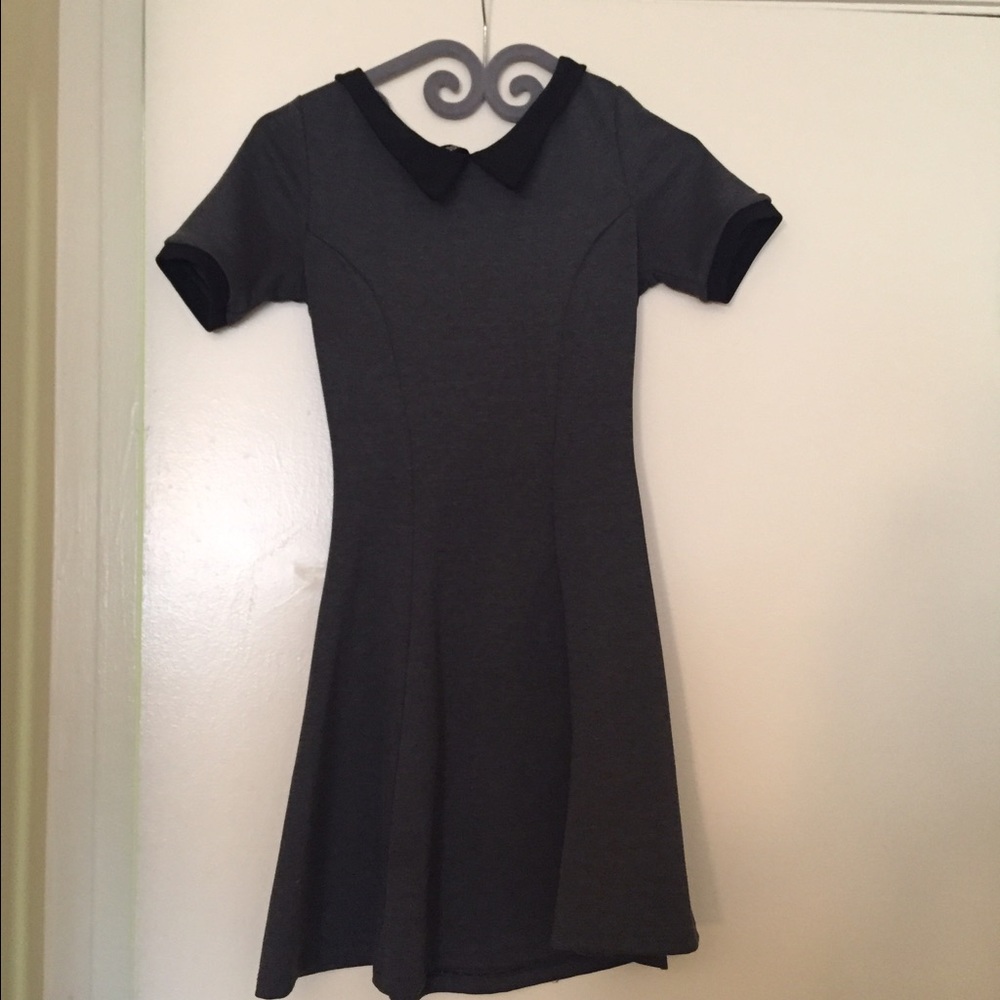 H&M Gray Skater Dress with Black Collar