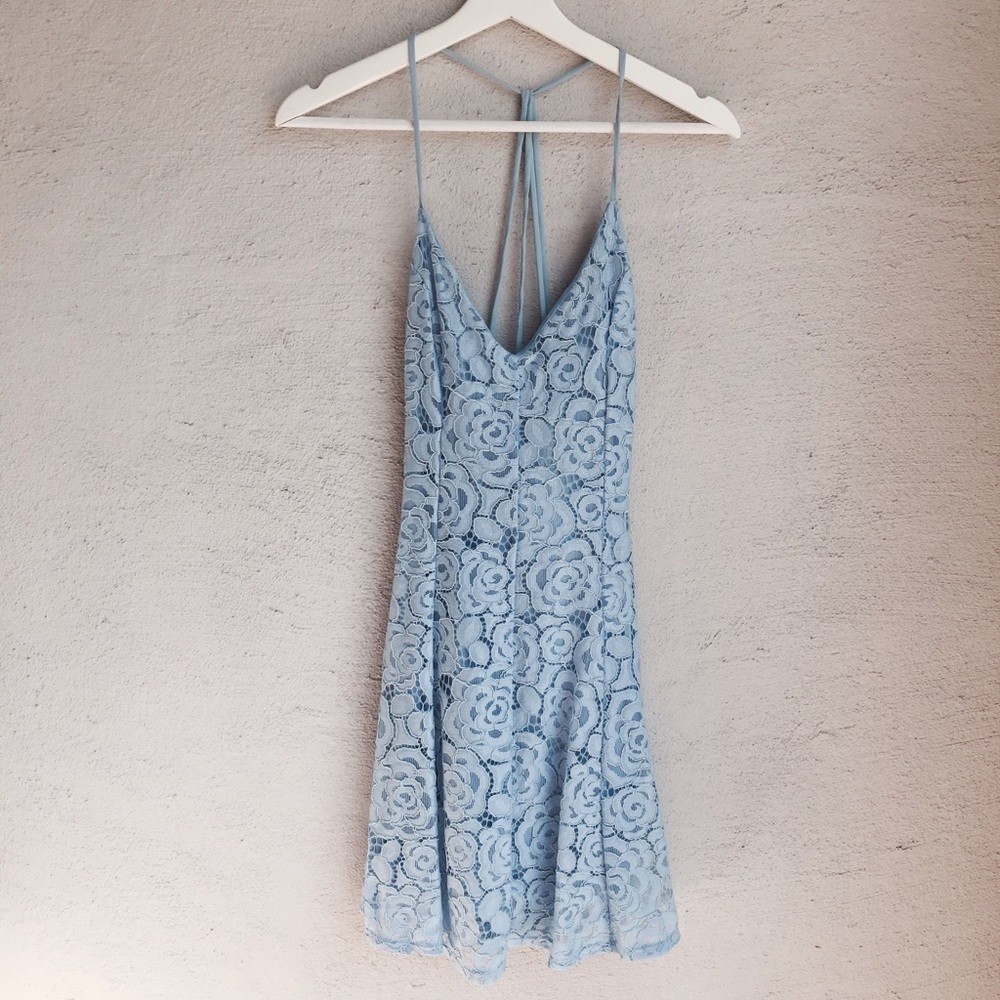 NEW WITH TAGS! Baby Blue A-Line Lace Mini Dress