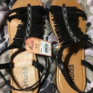 Mudd Black Tassel Sandals