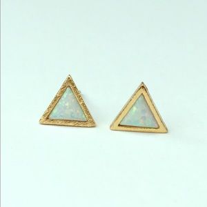 Rose Gold or Gold Opal Triangle Studs