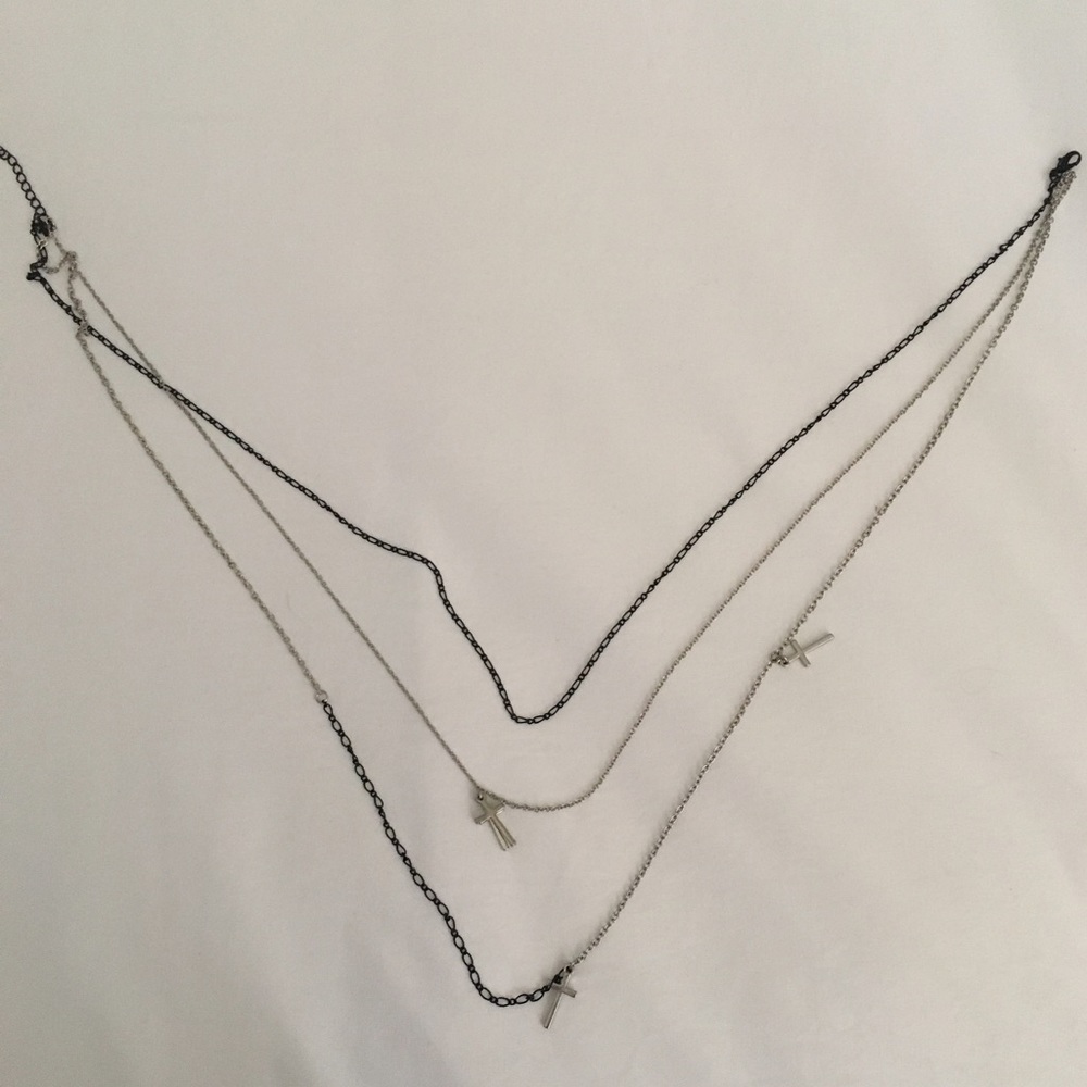 Layered black and silver cross necklace➕