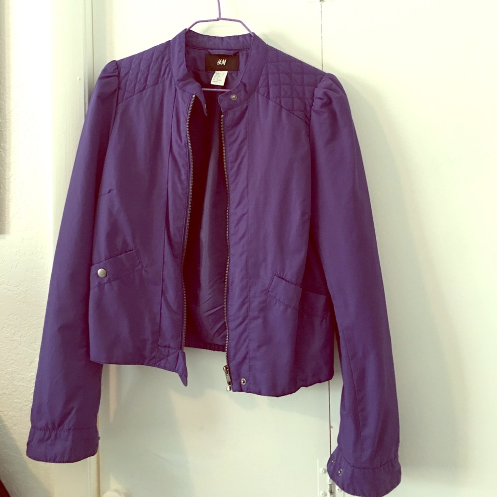 H & M indigo bomber style jacket