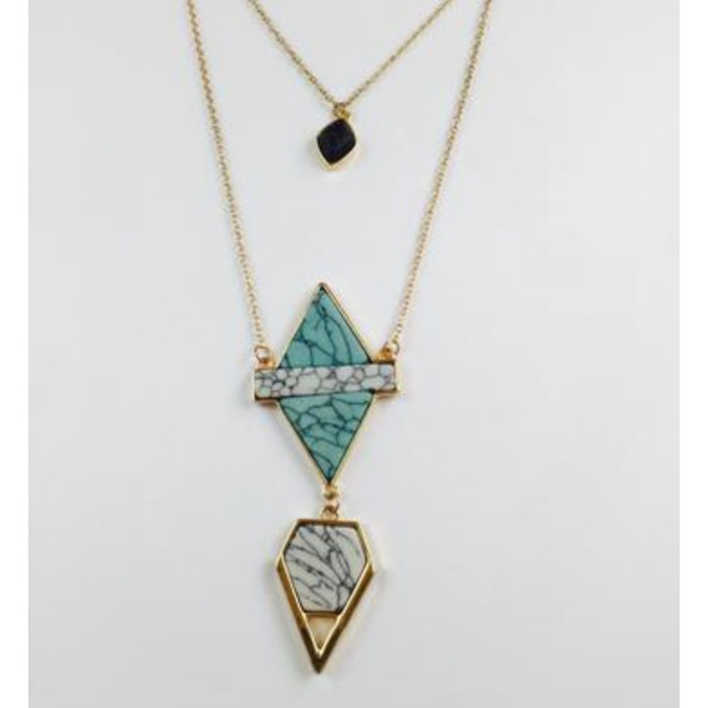 Golden geometric layered necklace