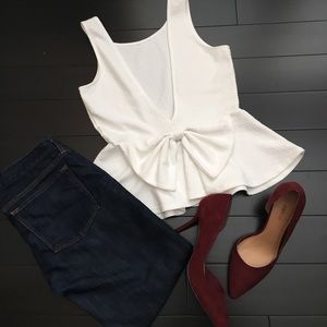 Boutique Peplum Tank with Deep-V Back & Bow