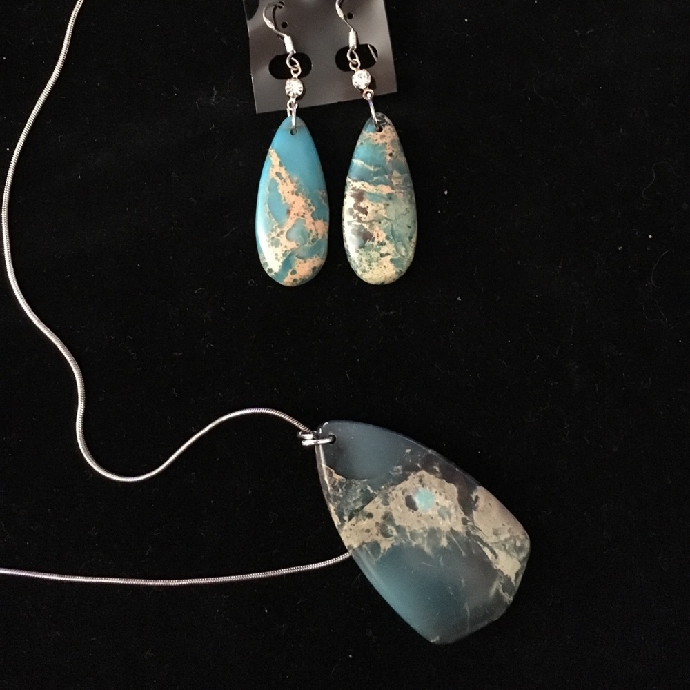 Genuine Gemstone Pendant & 925 Hook Earrings