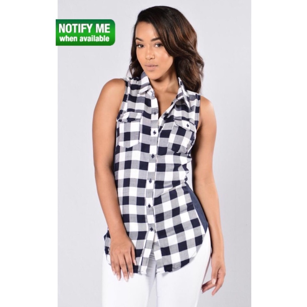 Blue & White Button Down Sleeveless Tank