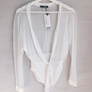 NEW WITH TAGS! Sheer Bodysuit w Plunging Neckline