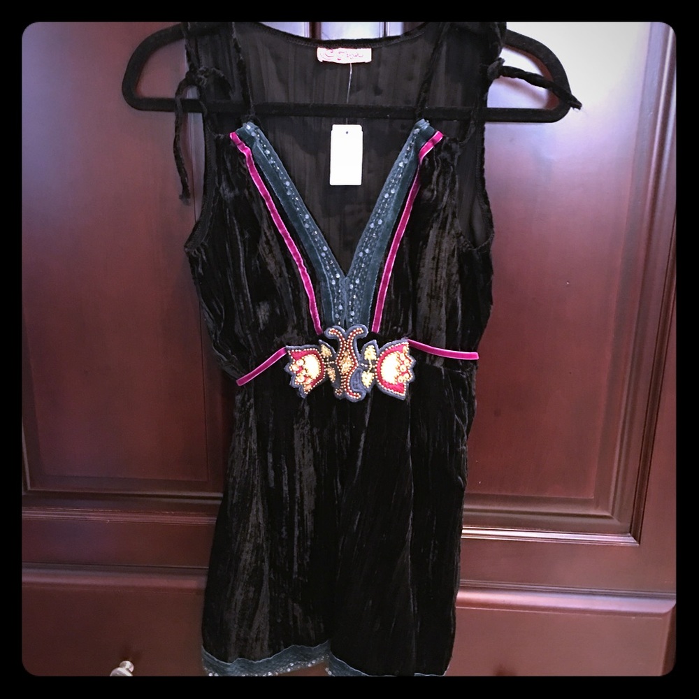 Crushed velvet tie-top long tank