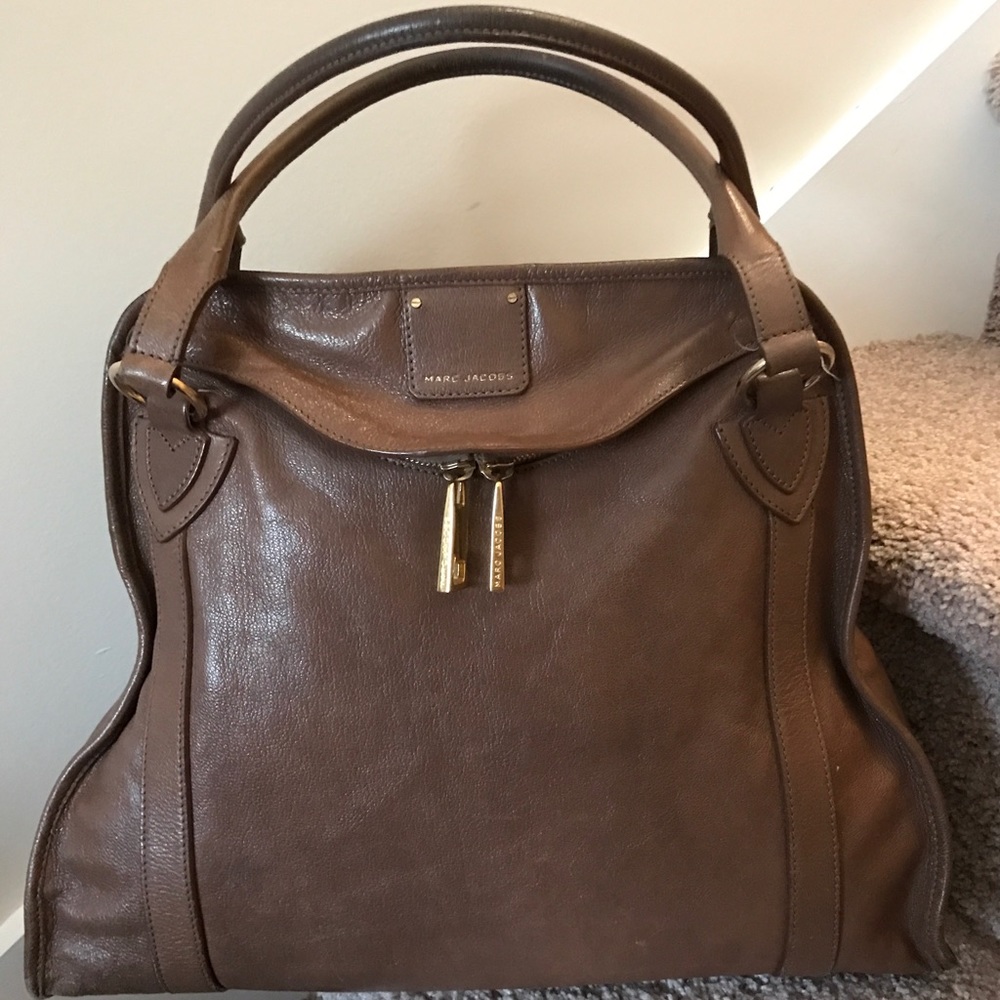 Marc Jacob Large Leather Top Handle Bag Dark Taupe