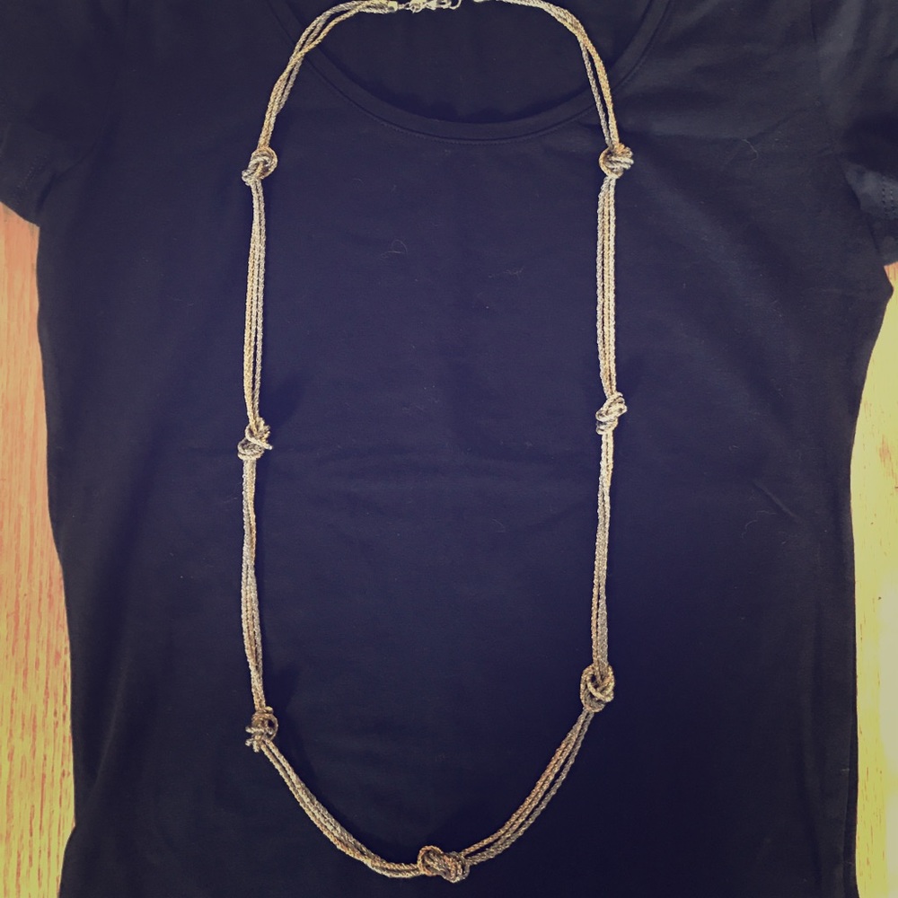 Long knotted mixed metals necklace