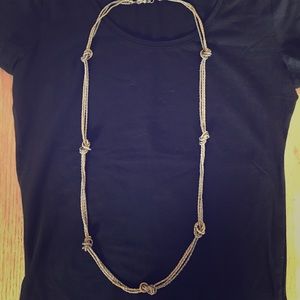 Long knotted mixed metals necklace