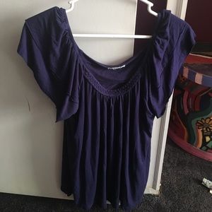 Blue scoop neck business cas shirt