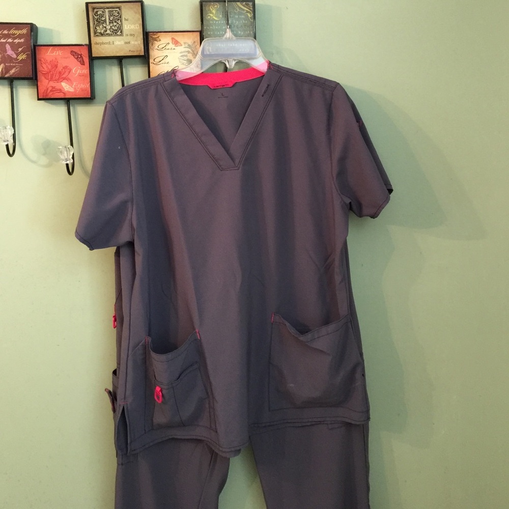 Women's Carhartt Scrubs Large Gray trimmed w Pink.