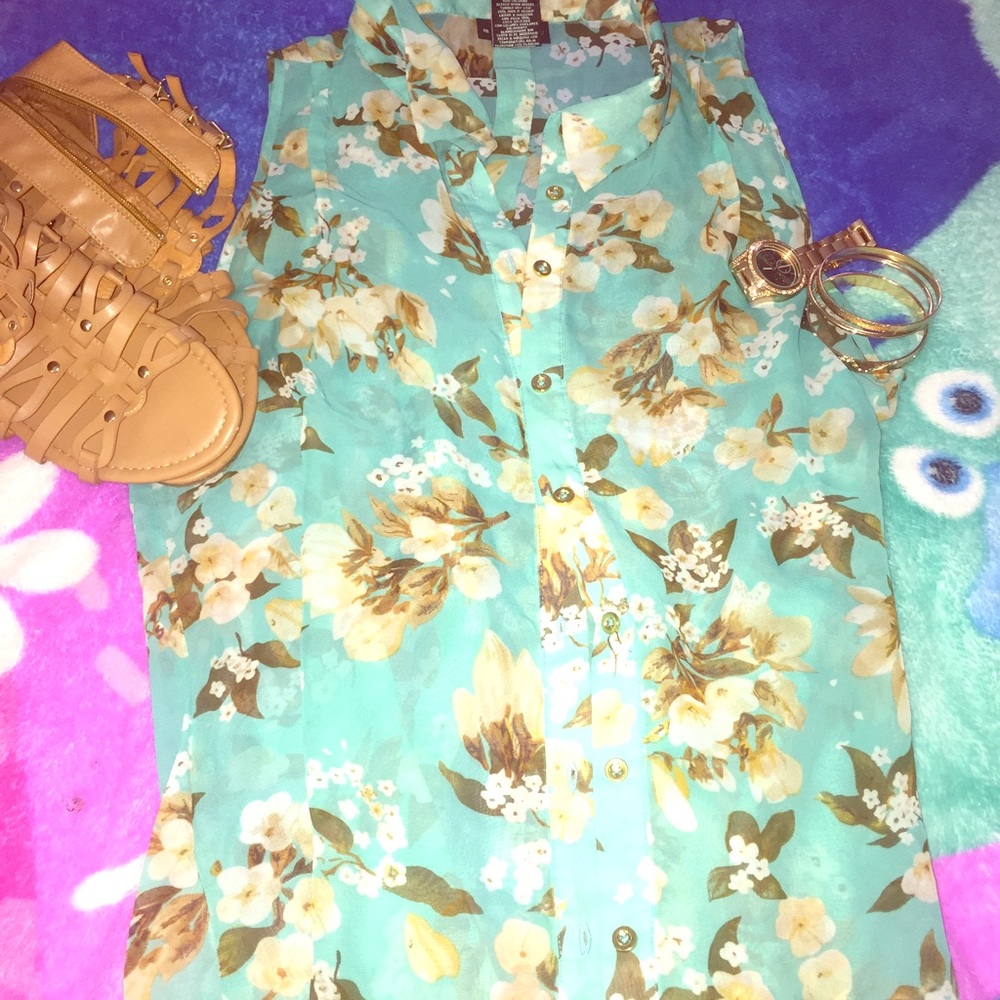 Sheer floral button down