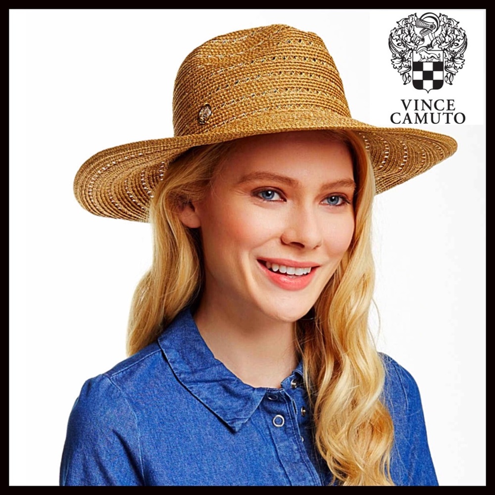 ❌SOLD❌VINCE CAMUTO Woven Fedora Panama Tan Hat - Picture 1 of 8