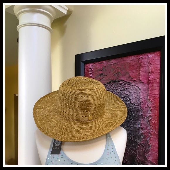 ❌SOLD❌VINCE CAMUTO Woven Fedora Panama Tan Hat - Picture 2 of 8