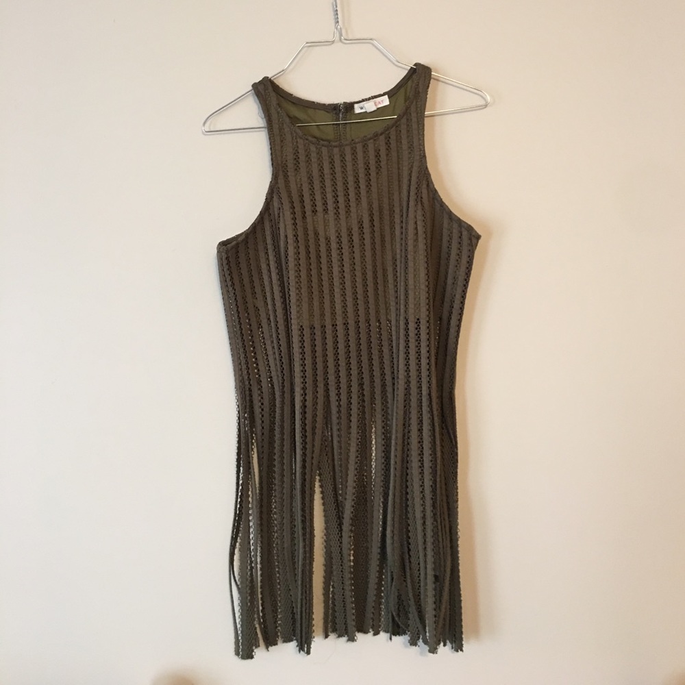 A olive green see through sleeveless top