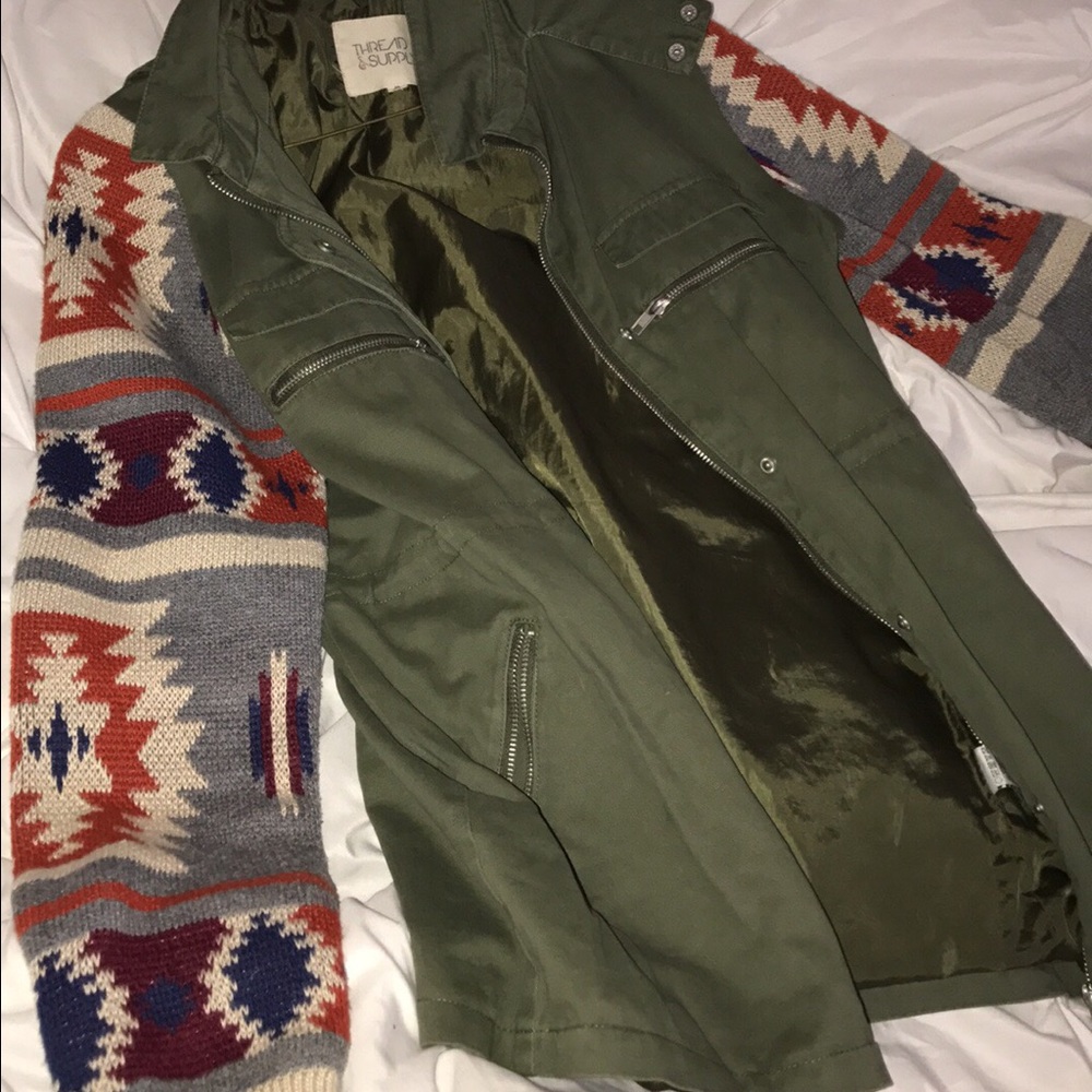 Aztec print knit sleeve jacket