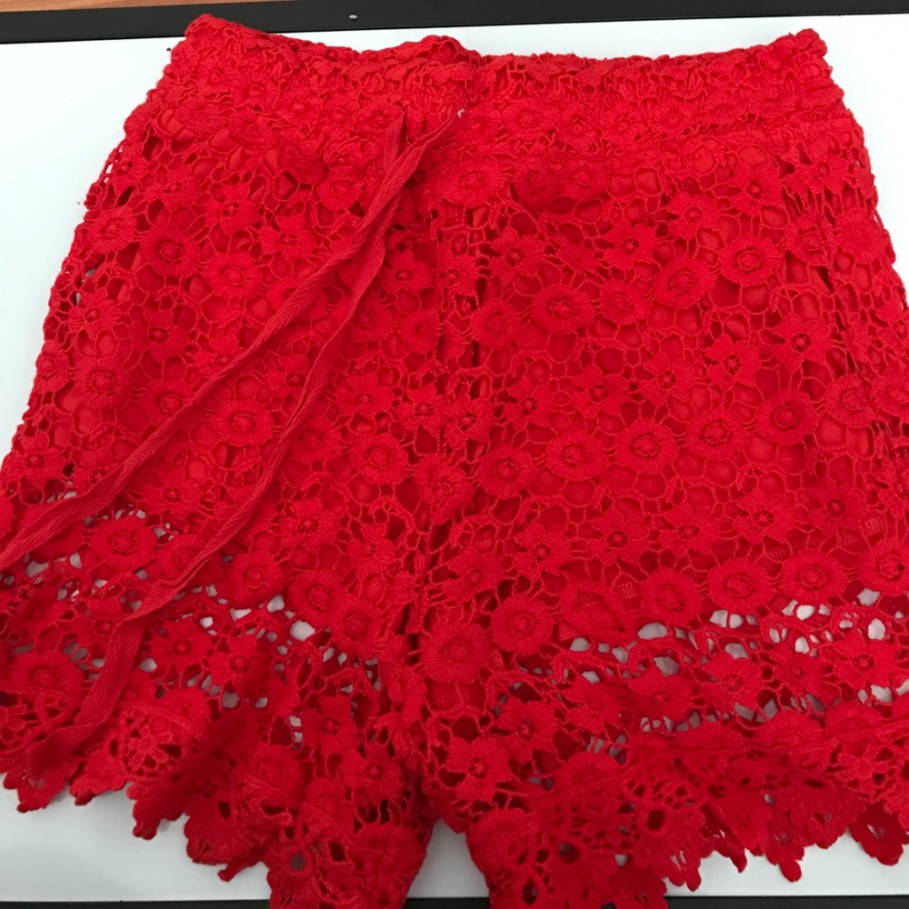 Red knit lace cut offs