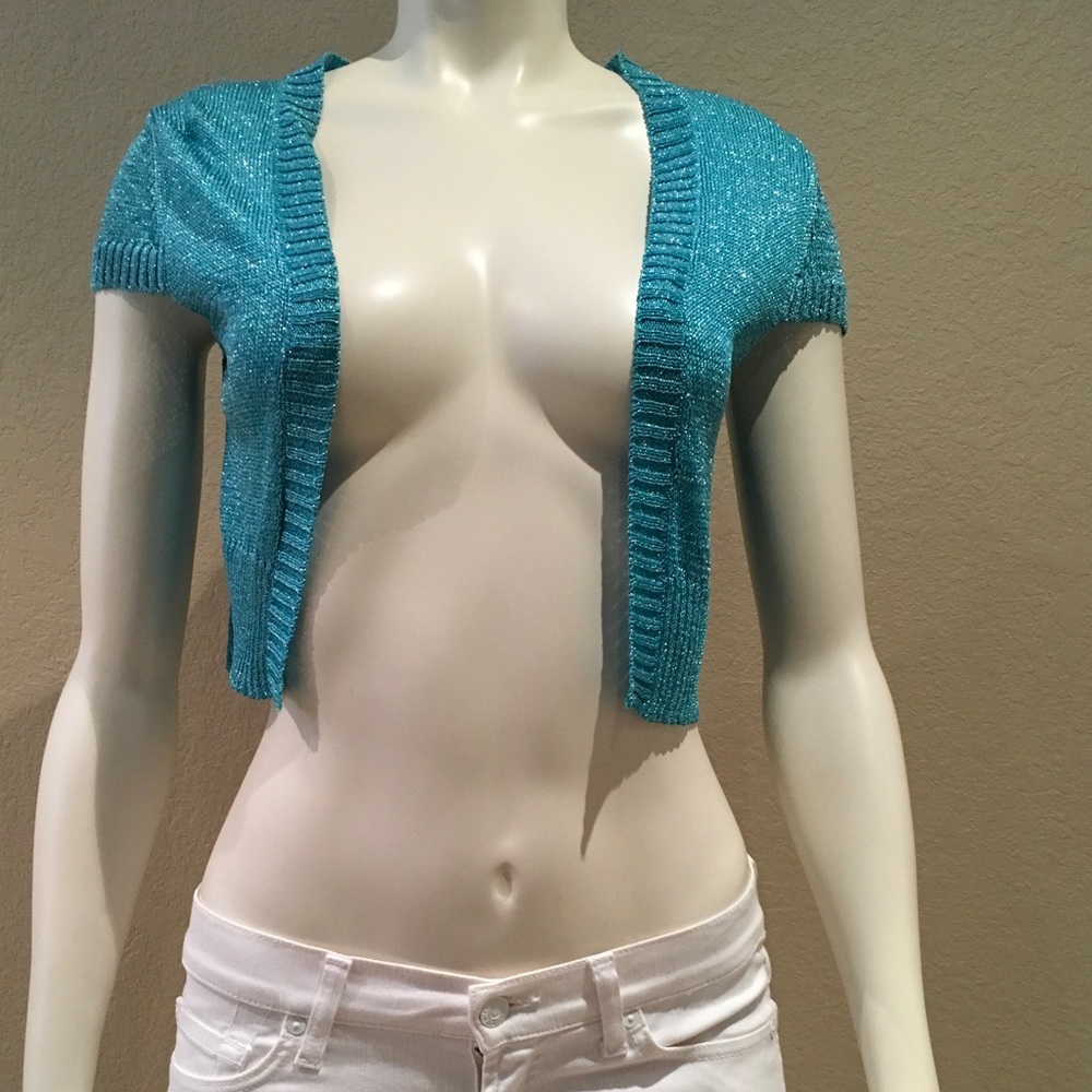 Bebe Turquoise/Metallic Cropped Shrug