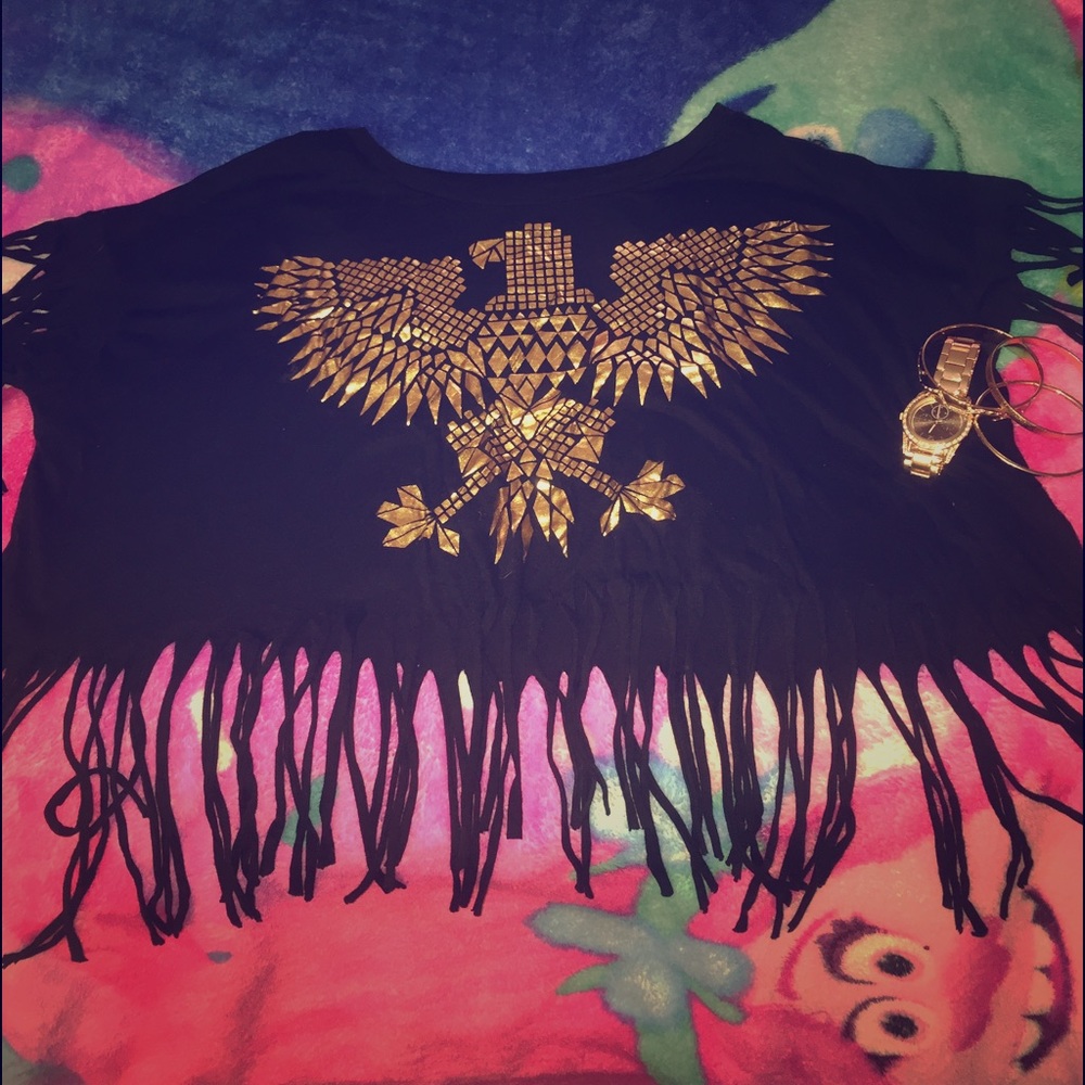 Black & gold eagle croptop