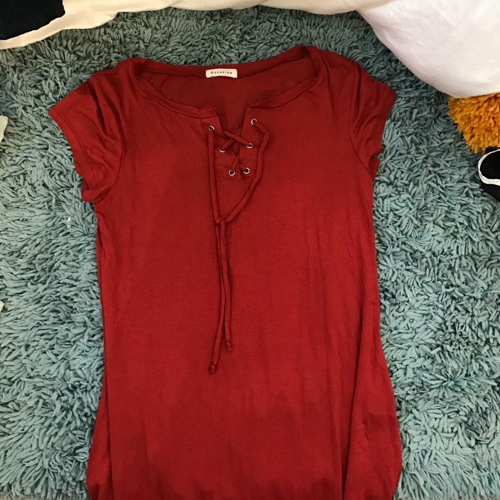 BURNT orange lace up top