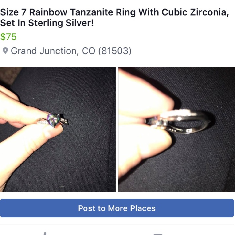 Rainbow tanzanite and Cubic Zirconia ring