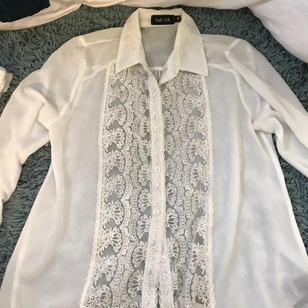 Lace detailing button up blouse