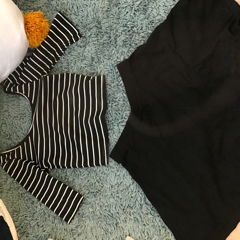 Stripped crop top, black skater skirt