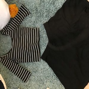 Stripped crop top, black skater skirt