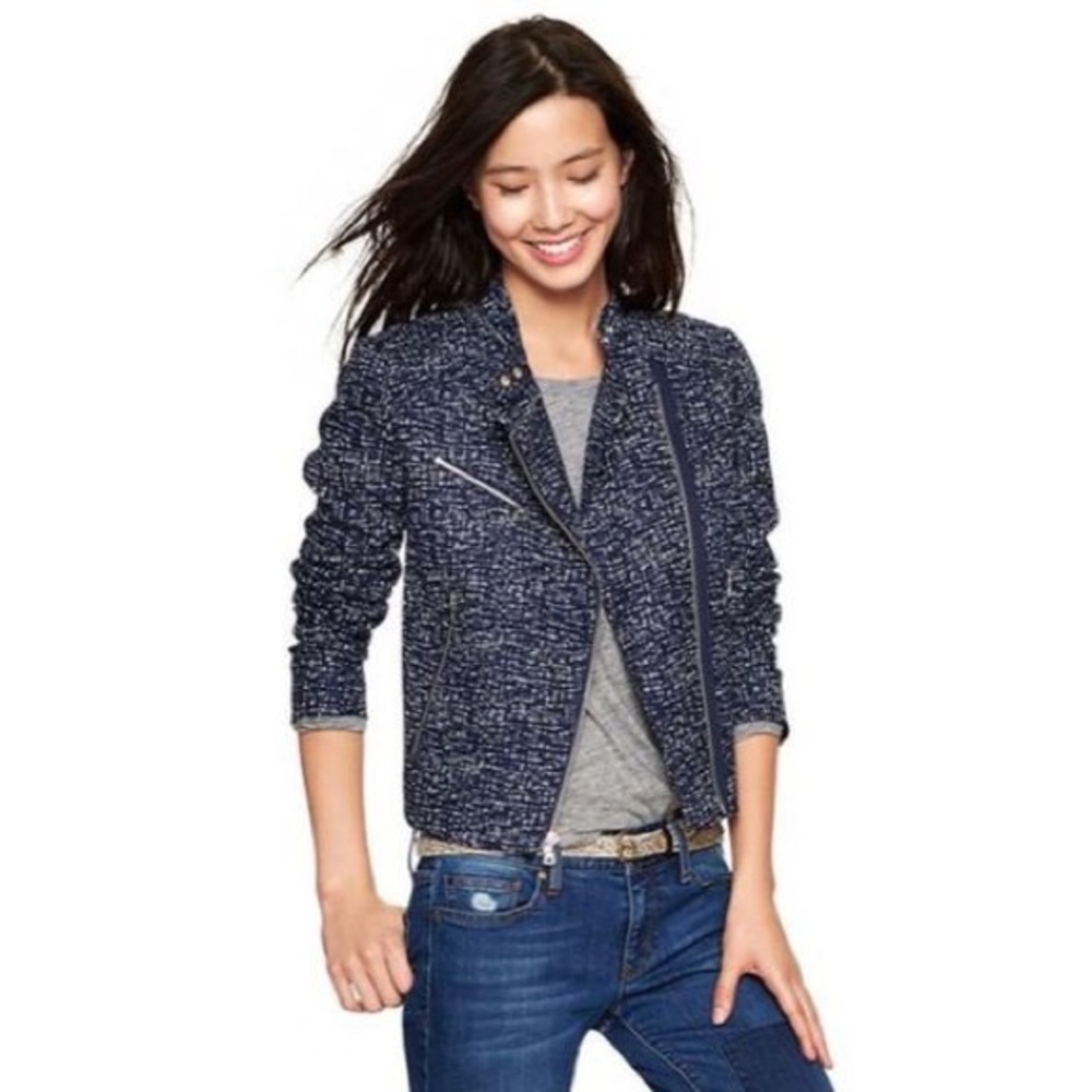 Gap Navy Tweed Moto Jacket