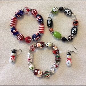 Set of Three Holiday Glass Bracelets