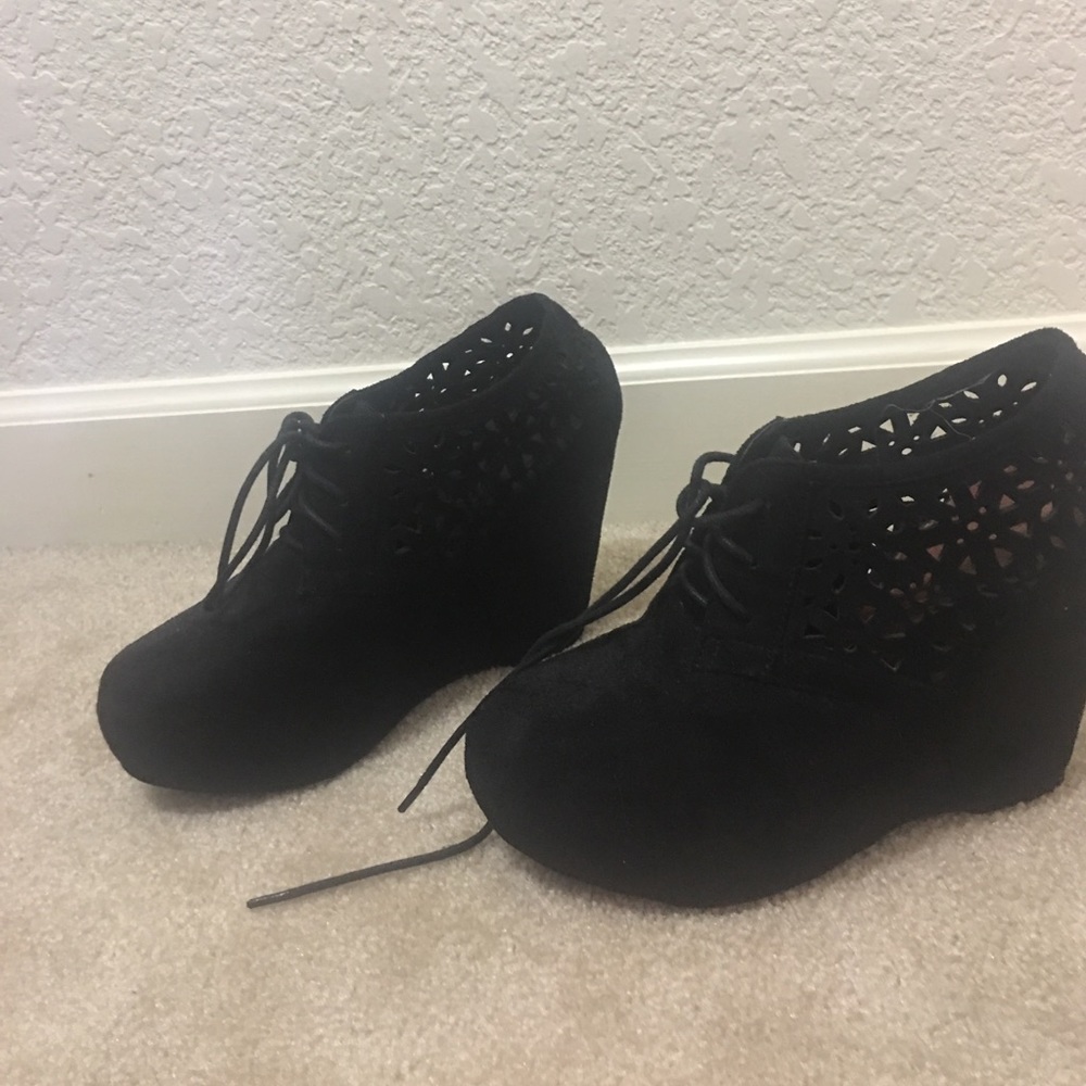 Black suede wedge