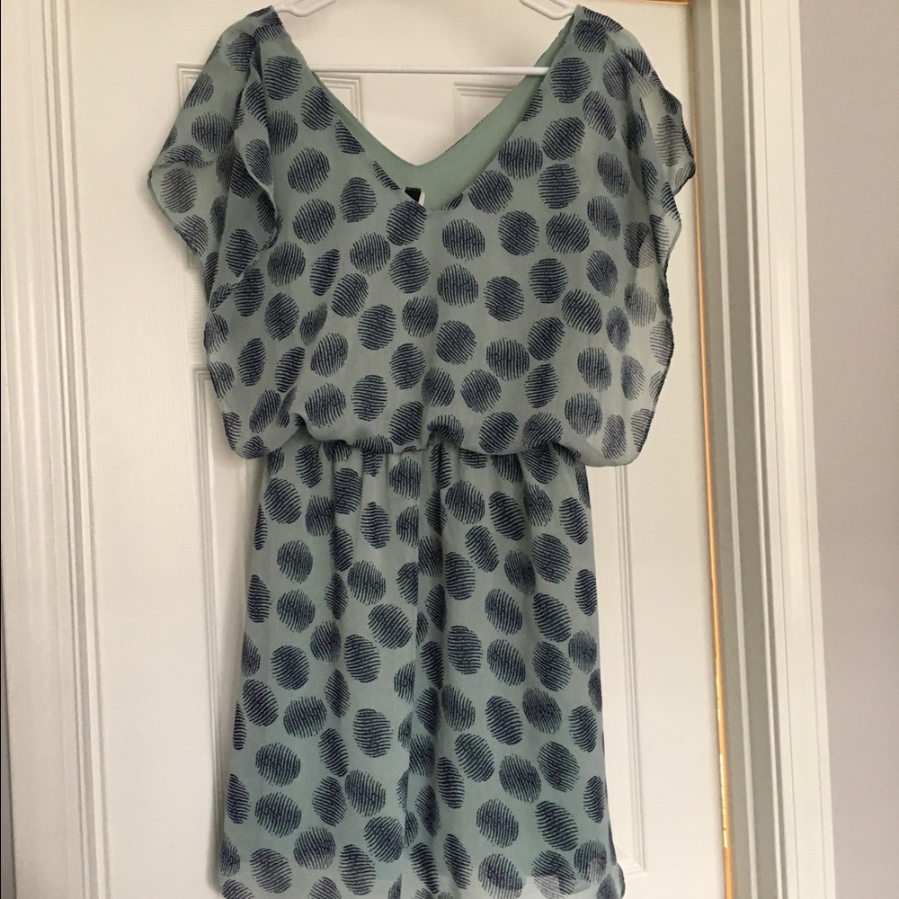 Ezra light blue polka dot flutter sleeve dress