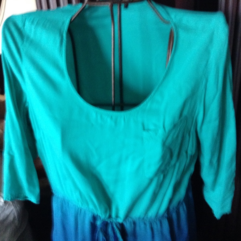 Aqua and blue ombré colored shirt dress