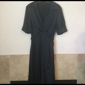 BCBG Max Azria navy blue silk dress, short sleeves
