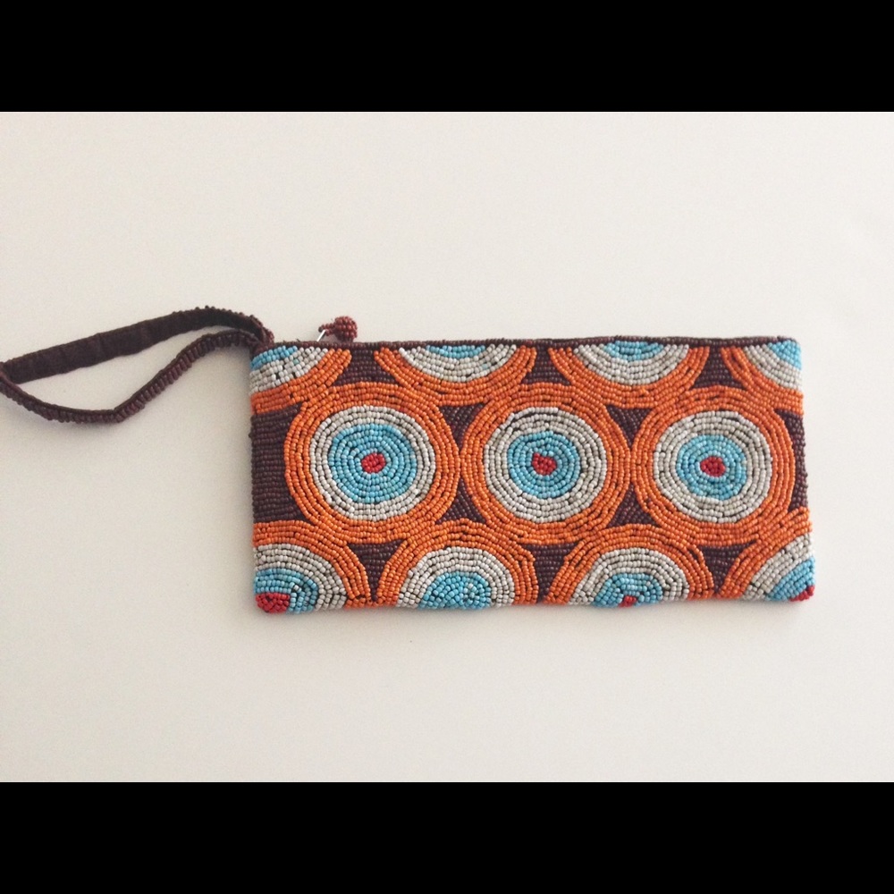 Vintage orange and brown circle beaded purse