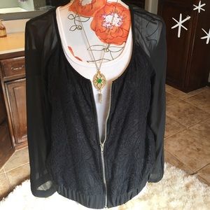 Sheer lace black bomber jacket